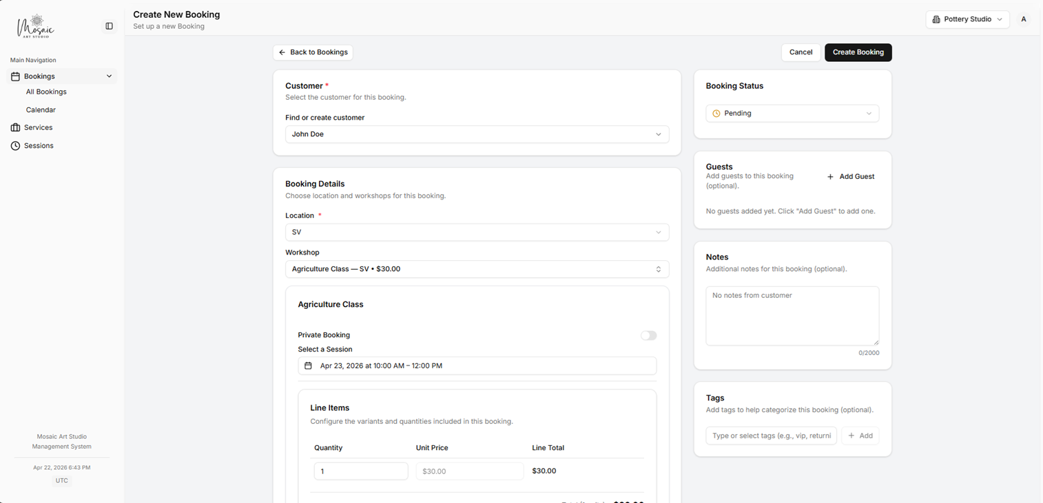 Staff member creating a new booking